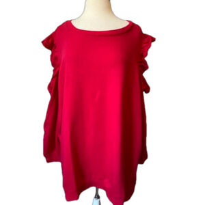 Chelsea Studio‎ NWOT Ruffle Cold Shoulder Sweatshirt Women's 2X Vibrant Pink